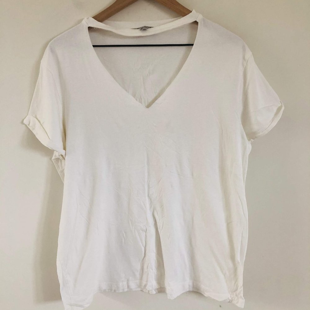 All Saints White V-Neck Cut Out Tee
